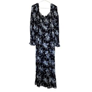 Free People Women's Maxi Dress, Size L, Black, blue floral, boho, wedding guest